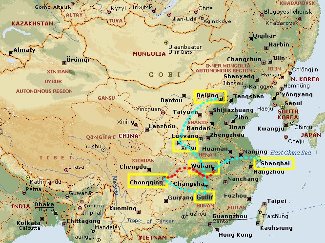 China Tour Map: The map below shows the route we covered.